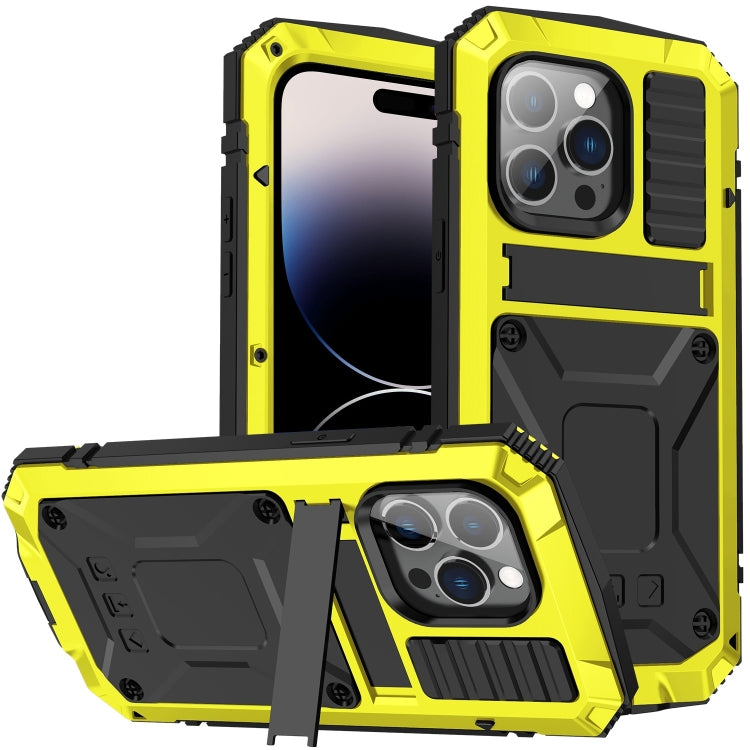 For iPhone 14 Pro R-JUST Shockproof Waterproof Dust-proof Case with Holder(Yellow) - iPhone 14 Pro Cases by R-JUST | Online Shopping UK | buy2fix