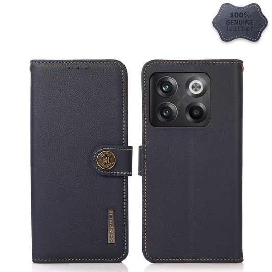 For OnePlus 10T/Ace Pro KHAZNEH Custer Texture RFID Genuine Leather Phone Case(Blue) - OnePlus Cases by buy2fix | Online Shopping UK | buy2fix