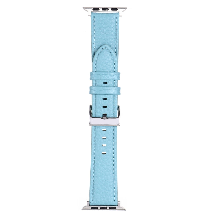 Litchi Texture Leather Watch Band For Apple Watch Ultra 49mm&Watch Ultra 2 49mm / Series 9&8&7 45mm / SE 3&SE 2&6&SE&5&4 44mm / 3&2&1 42mm(Light Blue) - Watch Bands by buy2fix | Online Shopping UK | buy2fix