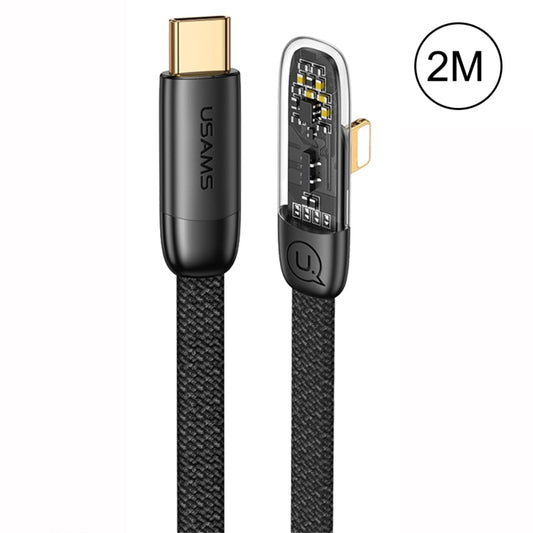 USAMS US-SJ586 PD 20W Iceflake Series Type-C to 8 Pin Right Angle Transparent Fast Charge Data Cable, Cable Length:2m(Black) - 2 in 1 Cable by USAMS | Online Shopping UK | buy2fix