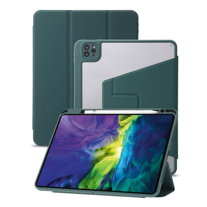 For iPad Air 13 2024 / Pro 12.9 2022/2021/2020/2018 3-Fold 360 Rotation Acrylic Leather Smart Tablet Case(Deep Green) - iPad Pro 12.9 (2022/2021) Cases by buy2fix | Online Shopping UK | buy2fix