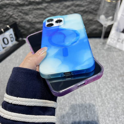 For iPhone 12 Pro Max MagSafe Magnetic Watercolor TPU Phone Case(Dark Blue) - iPhone 12 Pro Max Cases by buy2fix | Online Shopping UK | buy2fix