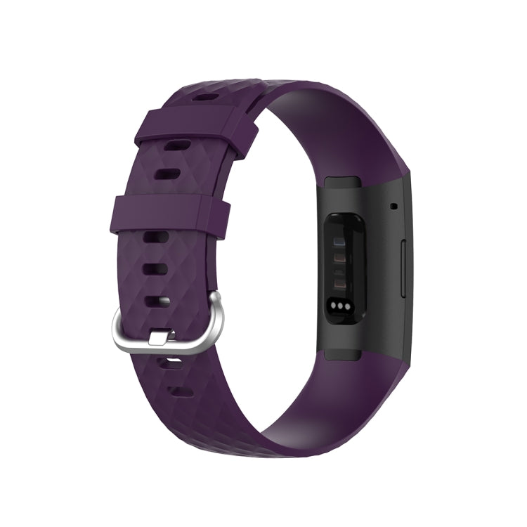 18mm Silver Color Buckle TPU Wrist Strap Watch Band for Fitbit Charge 4 / Charge 3 / Charge 3 SE, Size: L(Dark Purple) - Watch Bands by buy2fix | Online Shopping UK | buy2fix