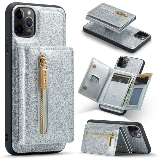 For iPhone 11 Pro DG.MING M3 Series Glitter Powder Card Bag Leather Case(Silver) - iPhone 11 Pro Cases by DG.MING | Online Shopping UK | buy2fix