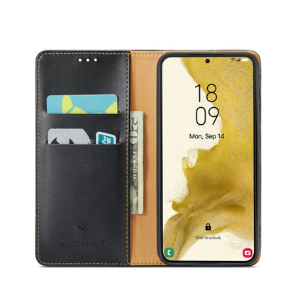 For Samsung Galaxy S23+ 5G Fierre Shann PU Genuine Leather Texture Leather Phone Case(Black) - Galaxy S23+ 5G Cases by FIERRE SHANN | Online Shopping UK | buy2fix