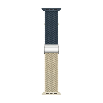 Nylon Braided Stitching Buckle Watch Band For Apple Watch Ultra 49mm&Watch Ultra 2 49mm / Series 9&8&7 45mm / SE 3&SE 2&6&SE&5&4 44mm / 3&2&1 42mm(Deep Blue Beige) - Watch Bands by buy2fix | Online Shopping UK | buy2fix