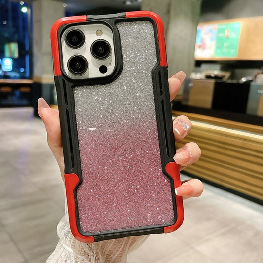 For iPhone 11 Pro Armor Acrylic 3 in 1 Gradient Glitter Powder Phone Case(Red) - iPhone 11 Pro Cases by buy2fix | Online Shopping UK | buy2fix