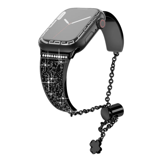 Zinc Alloy Diamond Chain Clause Watch Band For Apple Watch Series 8&7 45mm / SE 2&6&SE&5&4 44mm / 3&2&1 42mm (Black) - Watch Bands by buy2fix | Online Shopping UK | buy2fix