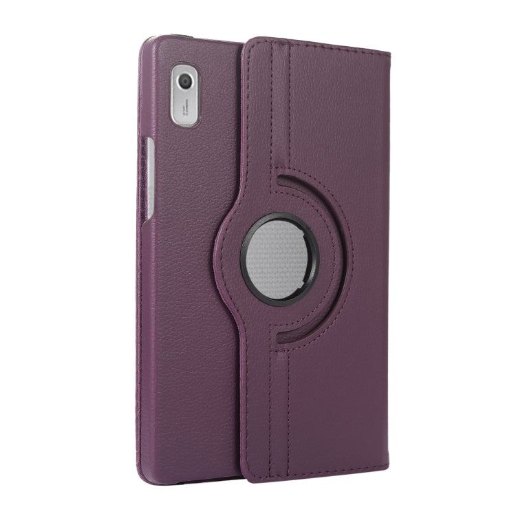 For Lenovo Tab M9 360 Degree Rotation Litchi Texture Tablet Leather Case with Holder(Purple) - Lenovo by buy2fix | Online Shopping UK | buy2fix