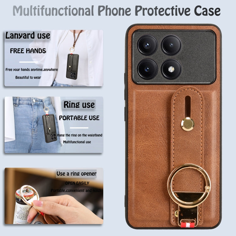 For Xiaomi Redmi K70/K70 Pro Wristband Leather Back Phone Case(Brown) - K70 Pro Cases by buy2fix | Online Shopping UK | buy2fix