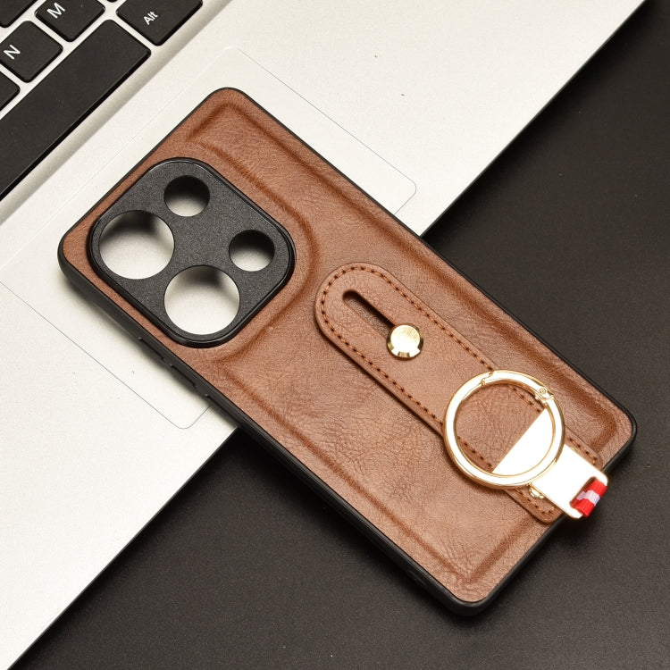 For Xiaomi Redmi Note 13 Pro 4G Wristband Leather Back Phone Case(Brown) - Note 13 Pro Cases by buy2fix | Online Shopping UK | buy2fix