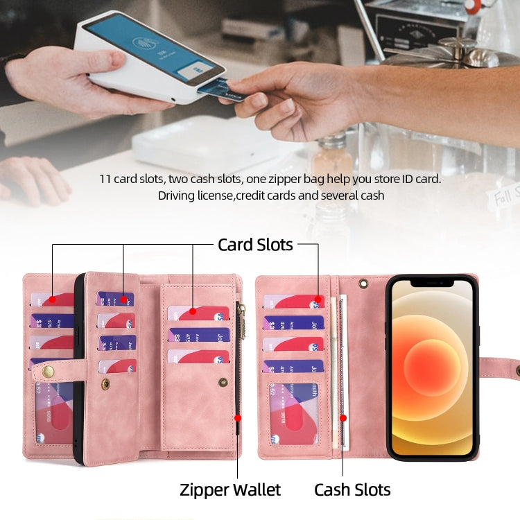 For iPhone 12 / 12 Pro Zipper Wallet Detachable MagSafe Leather Phone Case(Pink) - iPhone 12 / 12 Pro Cases by buy2fix | Online Shopping UK | buy2fix