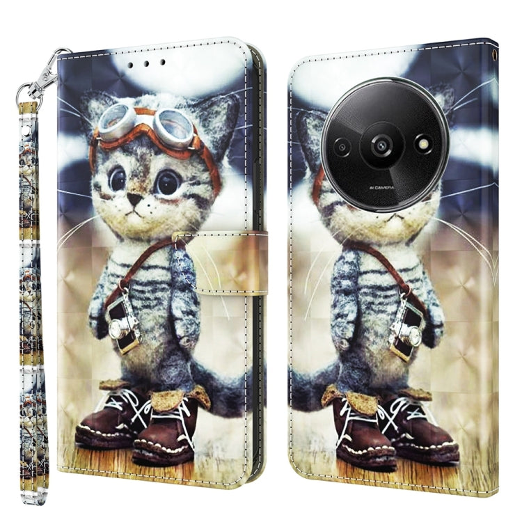 For Xiaomi Redmi A3 3D Painted Pattern Leather Phone Case(Naughty Cat) - Xiaomi Cases by buy2fix | Online Shopping UK | buy2fix
