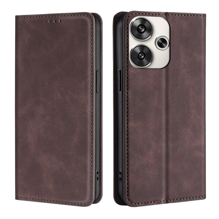 For Xiaomi Redmi Turbo 3 5G Skin Feel Magnetic Leather Phone Case(Dark Brown) - 13 Ultra Cases by buy2fix | Online Shopping UK | buy2fix