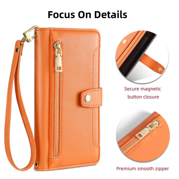 For Samsung Galaxy S21 Ultra 5G Sheep Texture Cross-body Zipper Wallet Leather Phone Case(Orange) - Galaxy S21 Ultra 5G Cases by buy2fix | Online Shopping UK | buy2fix