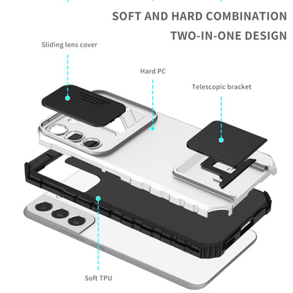 For Samsung Galaxy S22 5G Stereoscopic Holder Sliding Camshield Phone Case(White) - Galaxy S22 5G Cases by buy2fix | Online Shopping UK | buy2fix