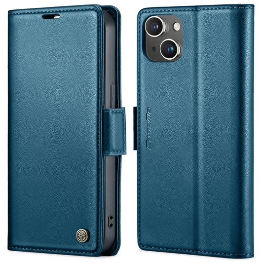 For iPhone 14 CaseMe 023 Butterfly Buckle Litchi Texture RFID Anti-theft Leather Phone Case(Blue) - iPhone 14 Cases by CaseMe | Online Shopping UK | buy2fix