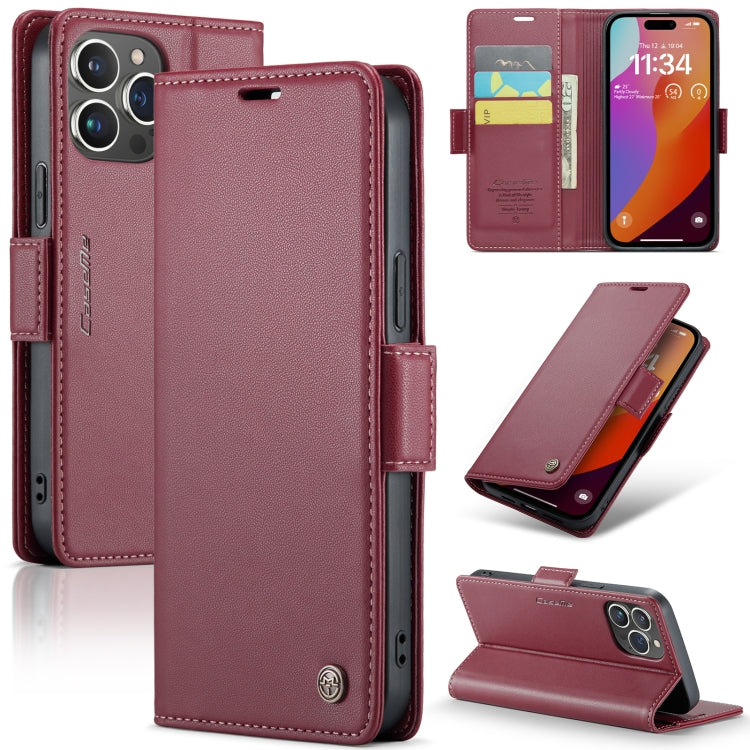 For iPhone 15 Pro CaseMe 023 Butterfly Buckle Litchi Texture RFID Anti-theft Leather Phone Case(Wine Red) - iPhone 15 Pro Cases by CaseMe | Online Shopping UK | buy2fix