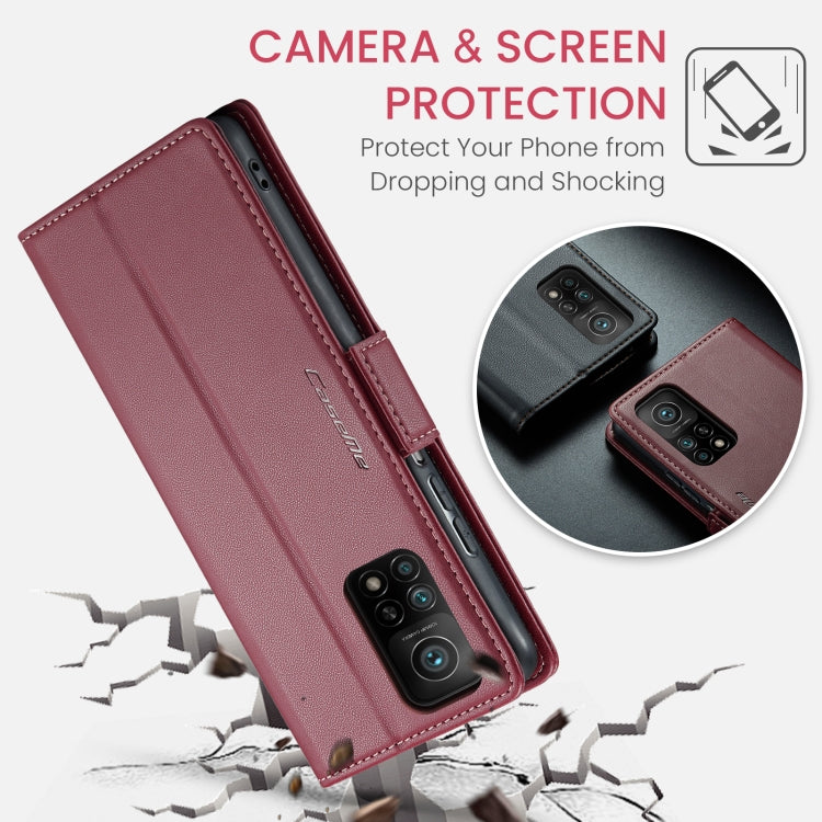 For Xiaomi Mi 10T 5G／10T Pro 5G CaseMe 023 Butterfly Buckle Litchi Texture RFID Anti-theft Leather Phone Case(Wine Red) - Xiaomi Cases by CaseMe | Online Shopping UK | buy2fix