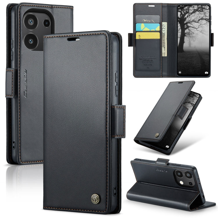 For Xiaomi Redmi Note 13 4G CaseMe 023 Butterfly Buckle Litchi Texture RFID Anti-theft Leather Phone Case(Black) - Xiaomi Cases by CaseMe | Online Shopping UK | buy2fix