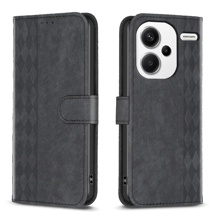 For Xiaomi Redmi Note 13 Pro+ 5G Plaid Embossed Leather Phone Case(Black) - Note 13 Pro+ Cases by buy2fix | Online Shopping UK | buy2fix