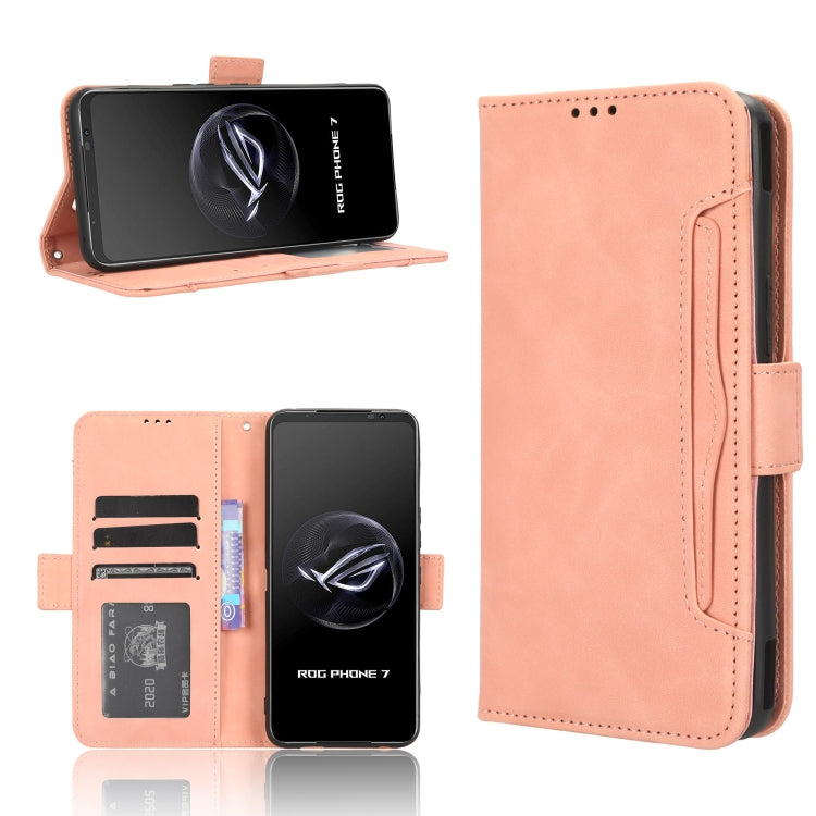 For ASUS ROG Phone 7 Skin Feel Calf Texture Card Slots Leather Phone Case(Pink) - ASUS Cases by buy2fix | Online Shopping UK | buy2fix