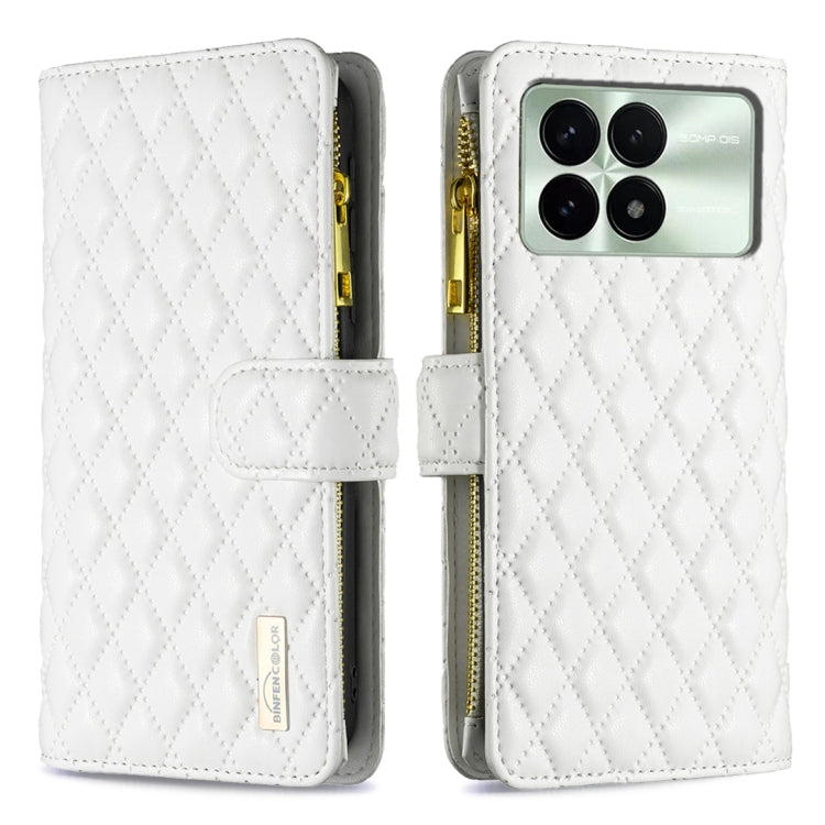 For Xiaomi Redmi K70 / K70 Pro Diamond Lattice Zipper Wallet Leather Flip Phone Case(White) - K70 Pro Cases by buy2fix | Online Shopping UK | buy2fix