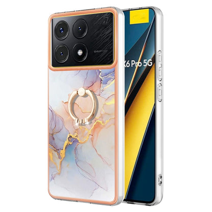 For Xiaomi Poco X6 Pro / Redmi K70E Electroplating IMD TPU Phone Case with Ring(White Marble) - K70E Cases by buy2fix | Online Shopping UK | buy2fix