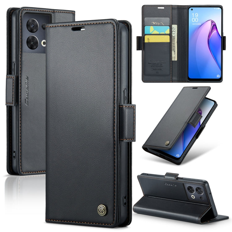 For OPPO Reno8 5G Global CaseMe 023 Butterfly Buckle Litchi Texture RFID Anti-theft Leather Phone Case(Black) - OPPO Cases by CaseMe | Online Shopping UK | buy2fix