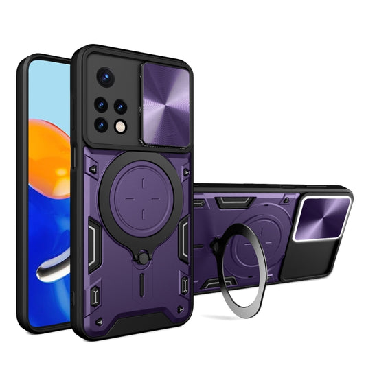 For Xiaomi Redmi Note 11 Global CD Texture Sliding Camshield Magnetic Holder Phone Case(Purple) - Xiaomi Cases by buy2fix | Online Shopping UK | buy2fix