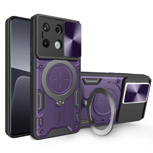 For Xiaomi Redmi Note 13 Pro 5G CD Texture Sliding Camshield Magnetic Holder Phone Case(Purple) - Note 13 Pro Cases by buy2fix | Online Shopping UK | buy2fix