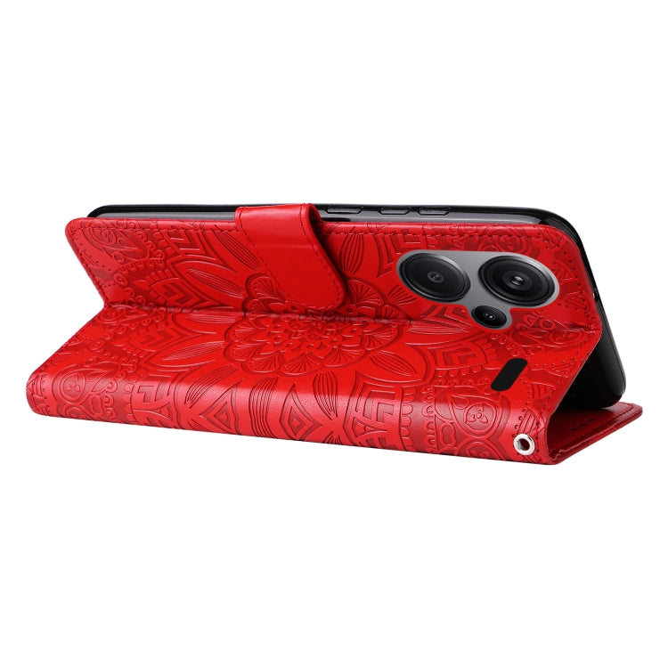 For Xiaomi Redmi Note13 Pro+ 5G Global Embossed Sunflower Leather Phone Case(Red) - Note 13 Pro+ Cases by buy2fix | Online Shopping UK | buy2fix