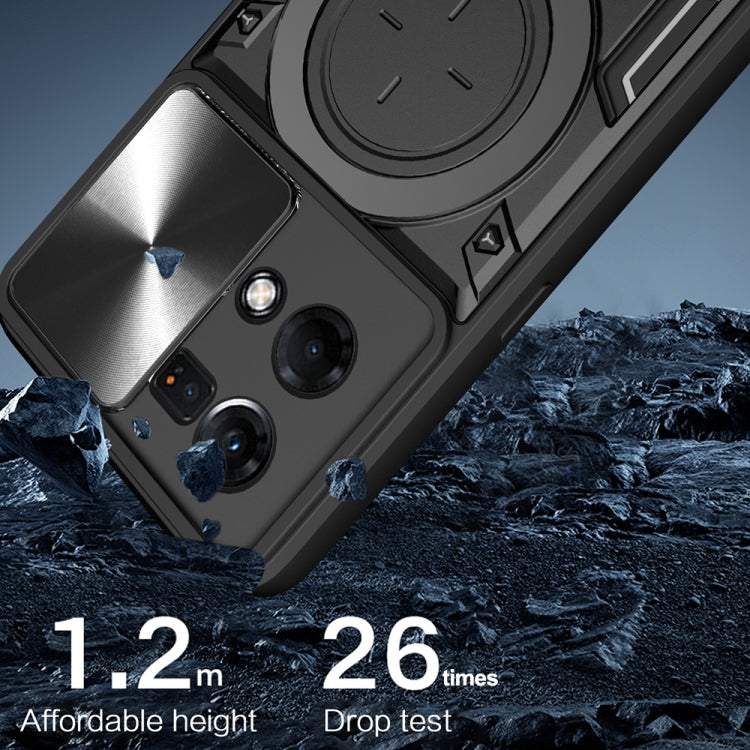 For OPPO Reno7 4G / F21 Pro 4G CD Texture Sliding Camshield Magnetic Holder Phone Case(Black) - OPPO Cases by buy2fix | Online Shopping UK | buy2fix