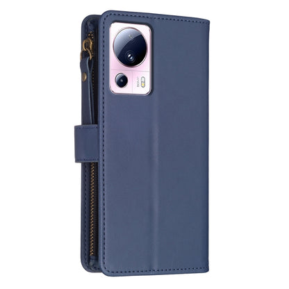 For Xiaomi 13 Lite 9 Card Slots Zipper Wallet Leather Flip Phone Case(Blue) - 13 Lite Cases by buy2fix | Online Shopping UK | buy2fix