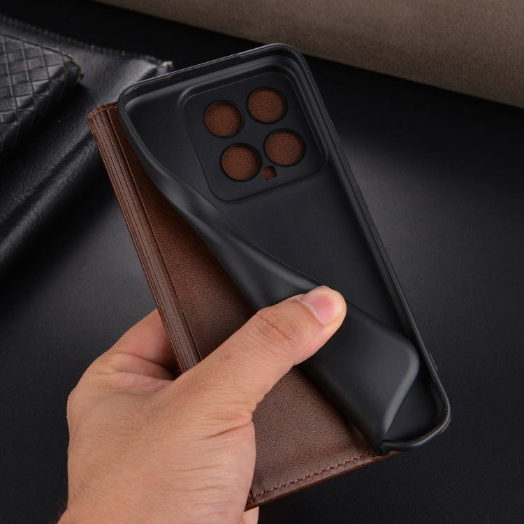 For Xiaomi 14 AZNS Magnetic Calf Texture Flip Leather Phone Case(Dark Brown) - 14 Cases by AZNS | Online Shopping UK | buy2fix