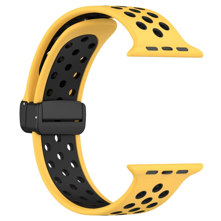 For Apple Watch 5 44mm Magnetic Buckle Silicone Watch Band(Yellow Black) - Watch Bands by buy2fix | Online Shopping UK | buy2fix