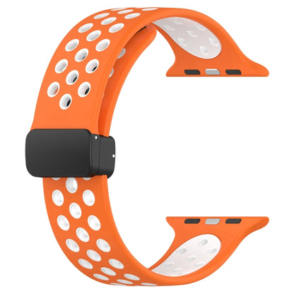 For Apple Watch 5 40mm Magnetic Buckle Silicone Watch Band(Orange White) - Watch Bands by buy2fix | Online Shopping UK | buy2fix