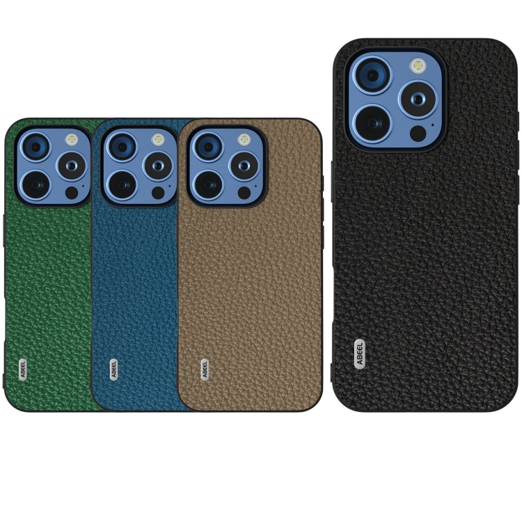 For iPhone 16 Pro Max ABEEL Genuine Leather Litchi Texture Phone Case(Blue) - iPhone 16 Pro Max Cases by buy2fix | Online Shopping UK | buy2fix