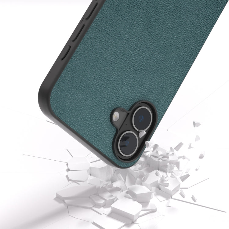 For iPhone 16 ABEEL Genuine Leather Luolai Series Phone Case(Dark Green) - iPhone 16 Cases by buy2fix | Online Shopping UK | buy2fix