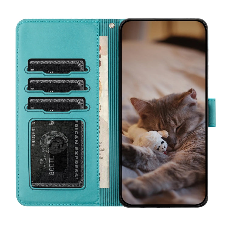 For iPhone SE 2024 Cat Embossing Pattern Leather Phone Case with Lanyard(Blue) - More iPhone Cases by buy2fix | Online Shopping UK | buy2fix