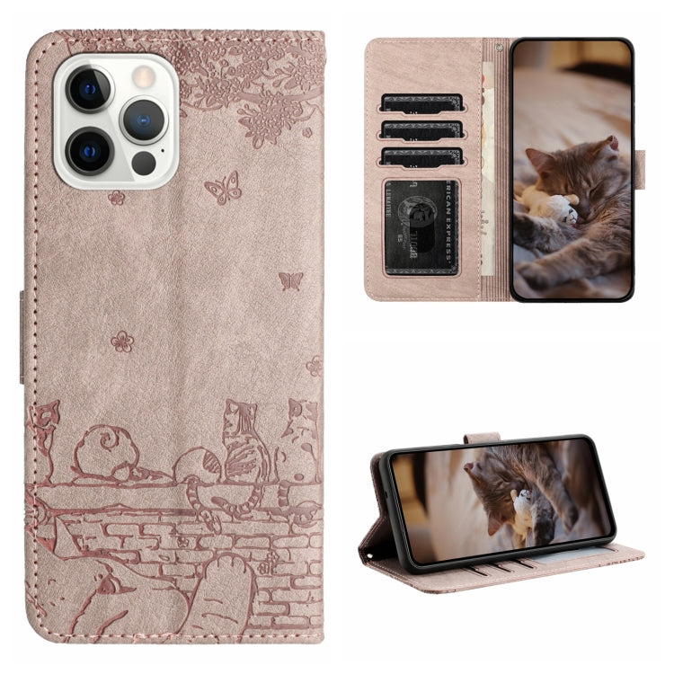 For iPhone 16 Pro Cat Embossing Pattern Leather Phone Case with Lanyard(Grey) - iPhone 16 Pro Cases by buy2fix | Online Shopping UK | buy2fix