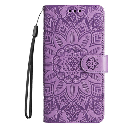 For iPhone 16 Pro Embossed Sunflower Leather Phone Case(Purple) - iPhone 16 Pro Cases by buy2fix | Online Shopping UK | buy2fix