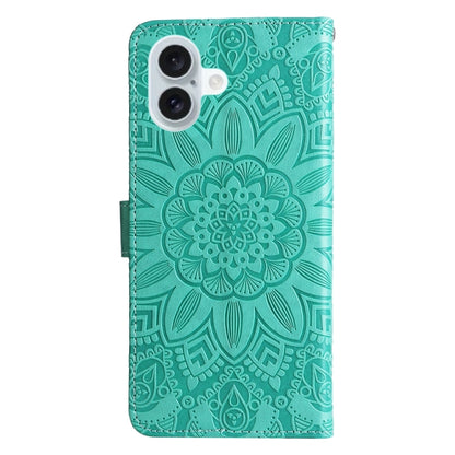 For iPhone 16 Plus Embossed Sunflower Leather Phone Case(Green) - iPhone 16 Plus Cases by buy2fix | Online Shopping UK | buy2fix