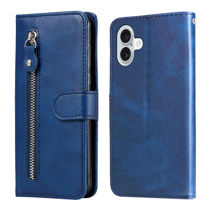 For iPhone 16 Plus Fashion Calf Texture Zipper Leather Phone Case(Blue) - iPhone 16 Plus Cases by buy2fix | Online Shopping UK | buy2fix