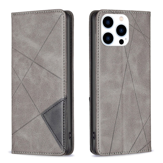 For iPhone 16 Pro Max Rhombus Texture Magnetic Leather Phone Case(Grey) - iPhone 16 Pro Max Cases by buy2fix | Online Shopping UK | buy2fix