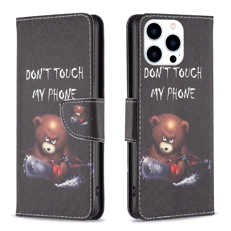 For iPhone 16 Pro Colored Drawing Pattern Leather Phone Case(Bear) - iPhone 16 Pro Cases by buy2fix | Online Shopping UK | buy2fix