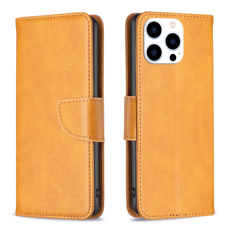 For iPhone 16 Pro Max Lambskin Texture Pure Color Flip Leather Phone Case(Yellow) - iPhone 16 Pro Max Cases by buy2fix | Online Shopping UK | buy2fix