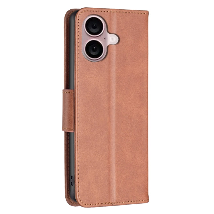 For iPhone 16 Lambskin Texture Pure Color Flip Leather Phone Case(Brown) - iPhone 16 Cases by buy2fix | Online Shopping UK | buy2fix