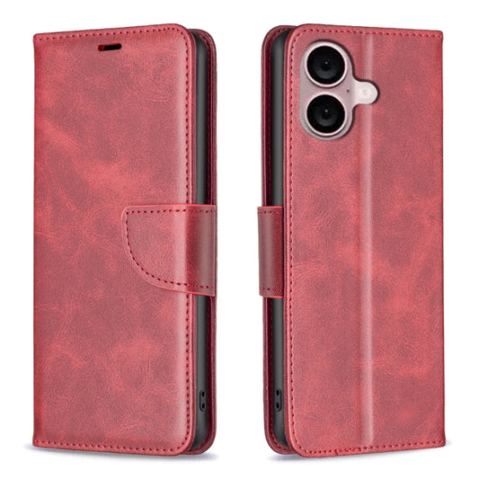 For iPhone 16 Plus Lambskin Texture Pure Color Flip Leather Phone Case(Red) - iPhone 16 Plus Cases by buy2fix | Online Shopping UK | buy2fix