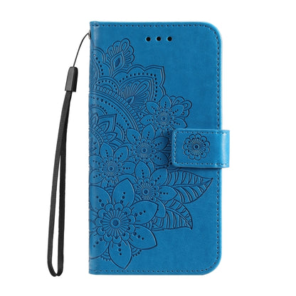 For Google Pixel 9 7-petal Flowers Embossing Leather Phone Case(Blue) - Google Cases by buy2fix | Online Shopping UK | buy2fix